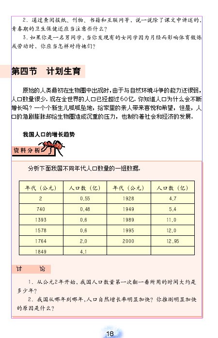 人教版初中初一生物下册计划生育第0页