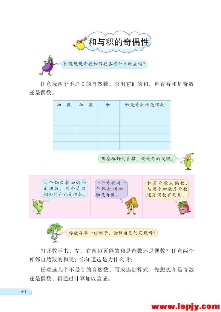 苏教版五年级数学下册和与积的奇偶性第0页