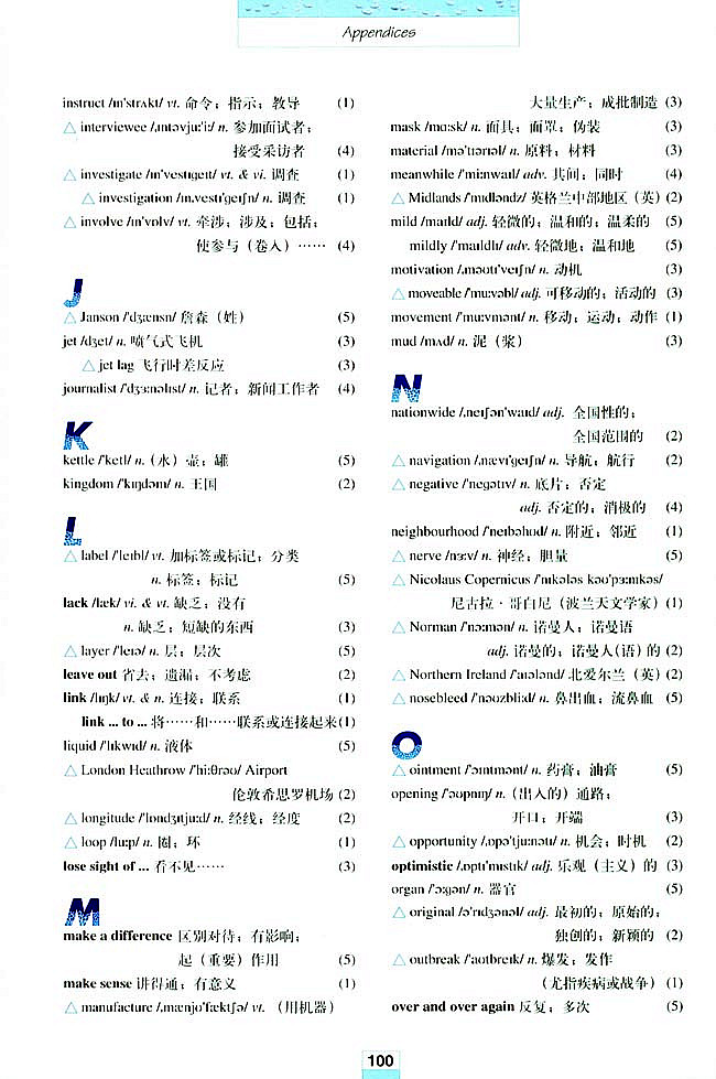 人教版高三英语必修五(2007)Vocabulary(词汇表)第3页