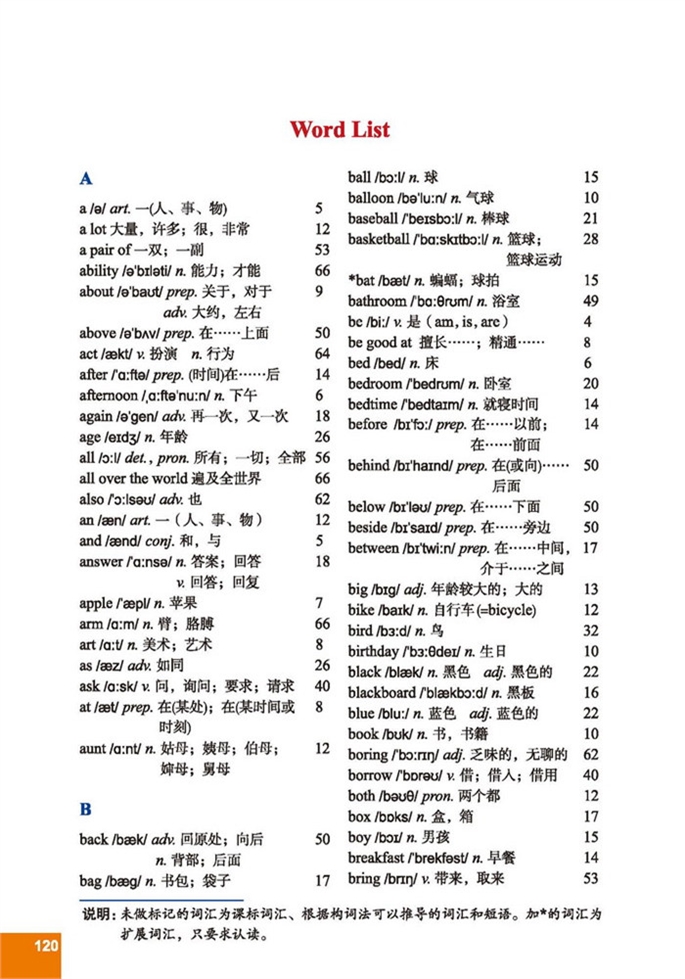 北师大版初中英语初一英语上册Word List第0页