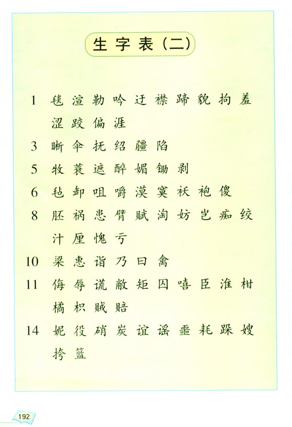 人教版五年级语文下册生字表（二）第0页