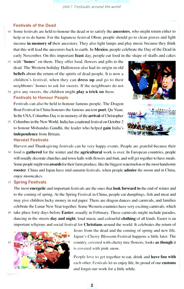 人教版高二英语必修三(2004)Unit 1 Festivals around the world第1页