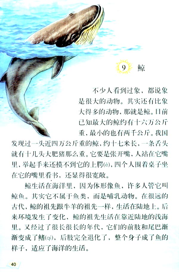 人教版五年级语文上册9.鲸第0页