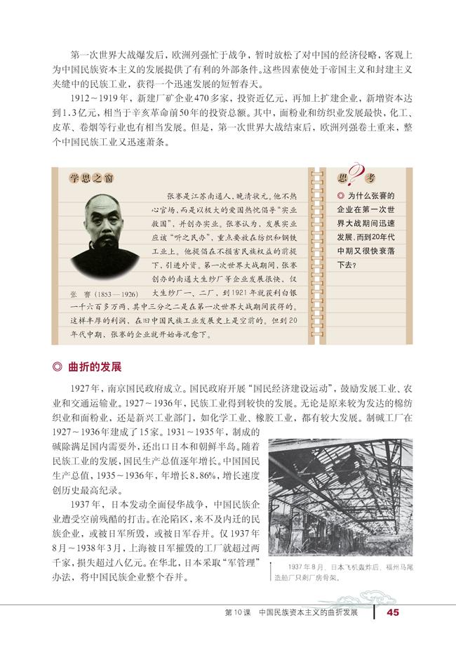 人教版高一历史必修二10.中国民族资本主义的曲折发展第1页