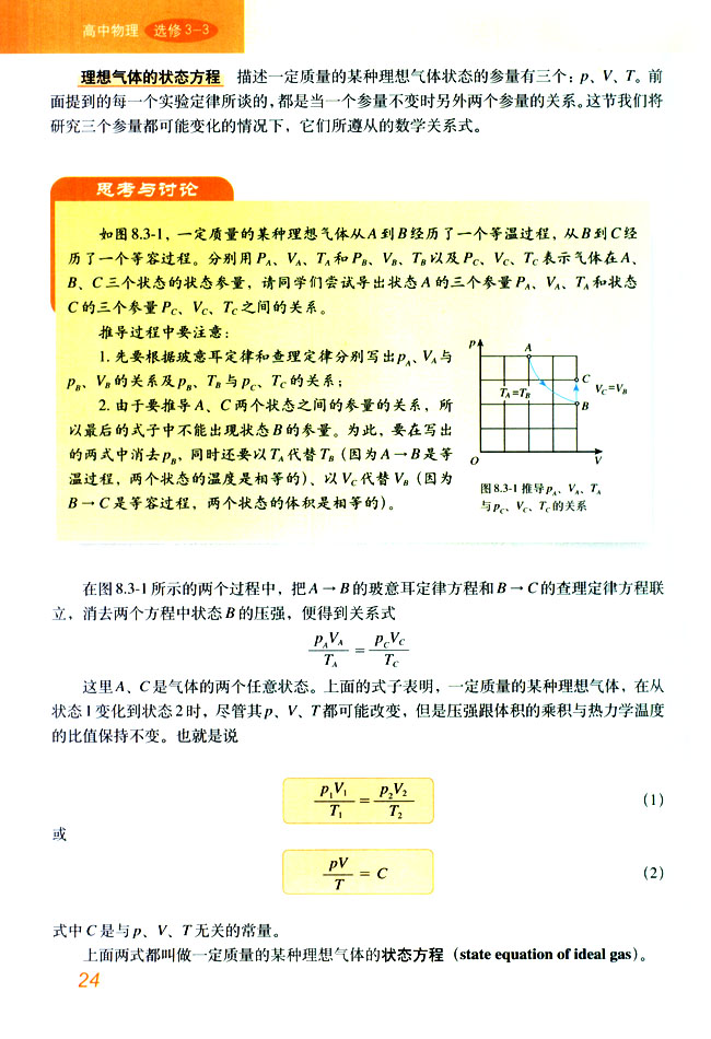 人教版高三物理选修3-33 理想气体的状态方程第1页
