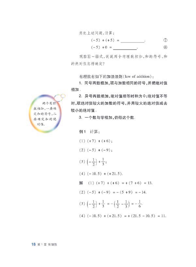 沪科版初中数学初一数学上册有理数的加减第1页