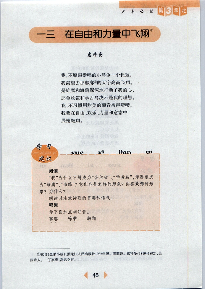 沪教版初中初一语文下册在自由和力量中飞翔第0页