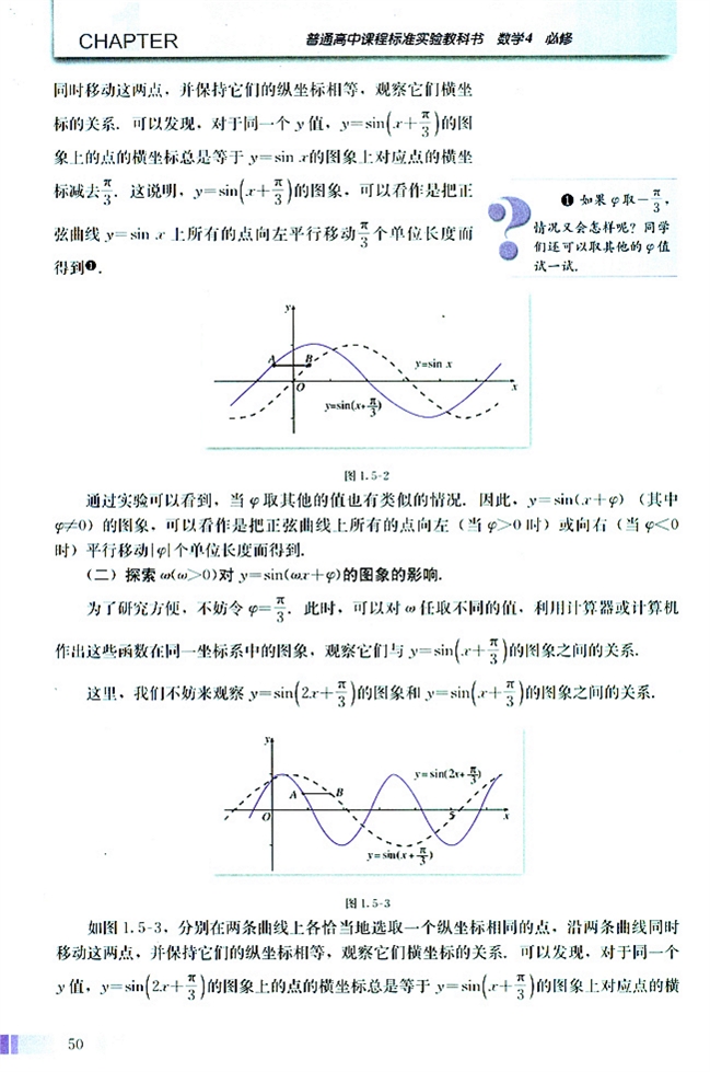 人教版高二数学必修四(2004A版)1.5 函数y=Asin(ωx+φ)的图像第1页