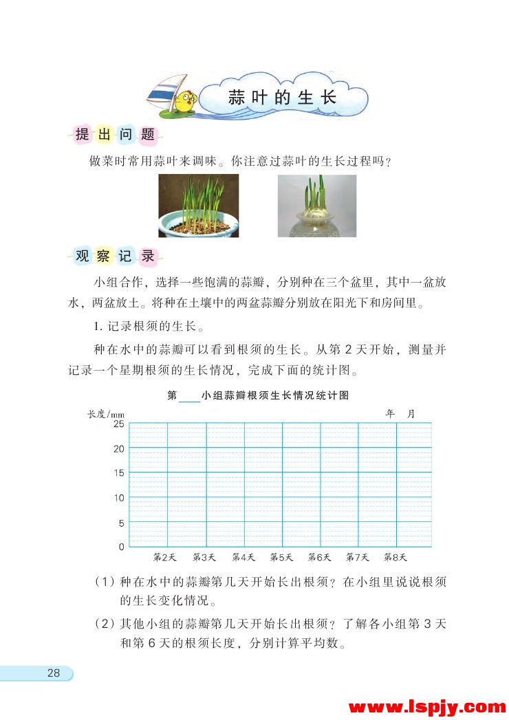 苏教版五年级数学下册蒜叶的生长第0页