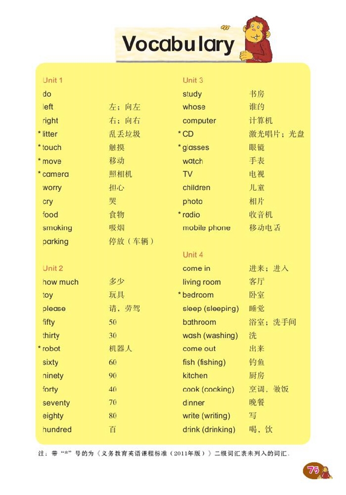 北师大版小学三年级英语上册Vocabulary第0页