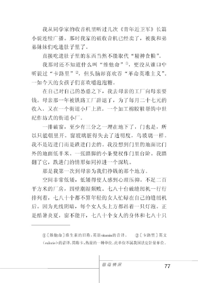 北师大版初中语文初一语文上册慈母情深第5页