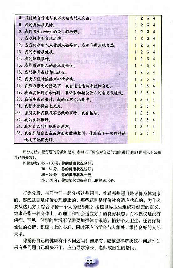 人教版初中初二生物下册评价自己的健康状况第2页