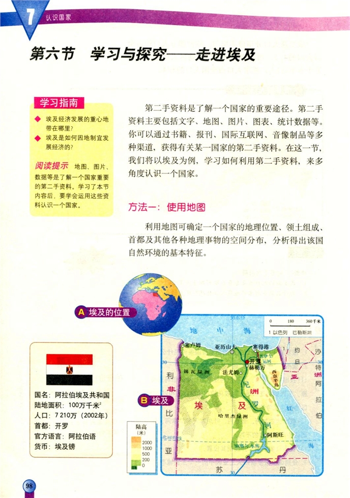 中图版初中地理初二地理下册学习与探究-走进埃及第0页