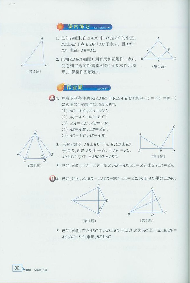 浙教版初中数学初二数学上册直角三角形全等的判定第2页