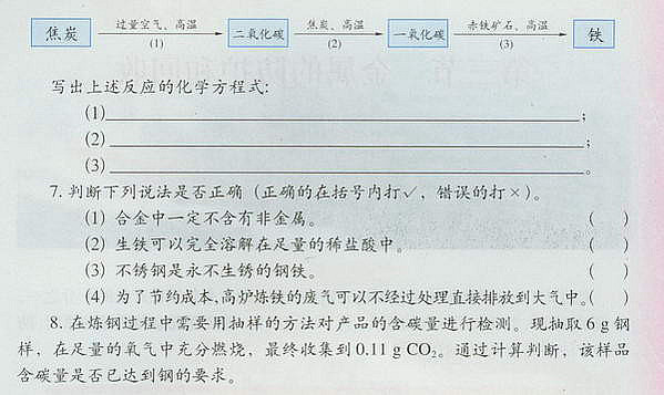 沪教版初中化学初三化学上册铁的冶炼 合金第6页