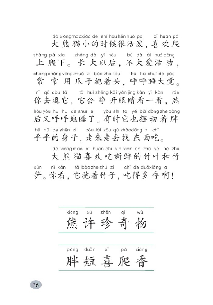 北师大版小学一年级语文下册大熊猫第1页