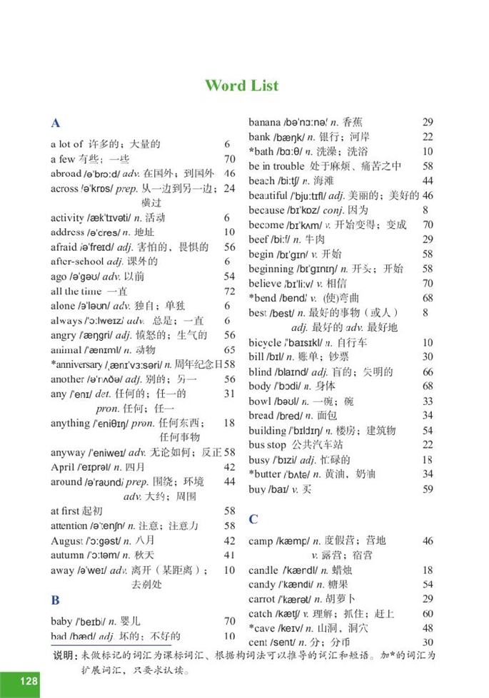北师大版初中英语初一英语下册Word List第0页