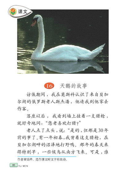 苏教版小学四年级语文下册天鹅的故事第0页