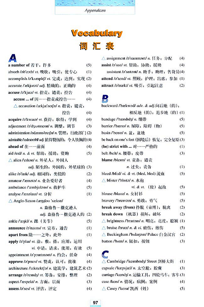 人教版高三英语必修五(2007)Vocabulary(词汇表)第0页