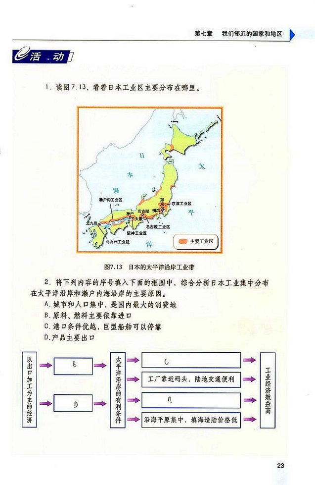 人教版初中地理初一地理下册日本第5页