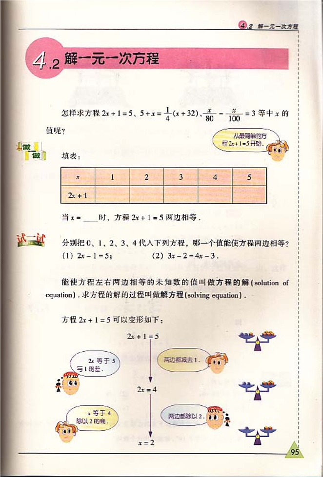 苏科版初中初一数学上册解一元一次方程第0页