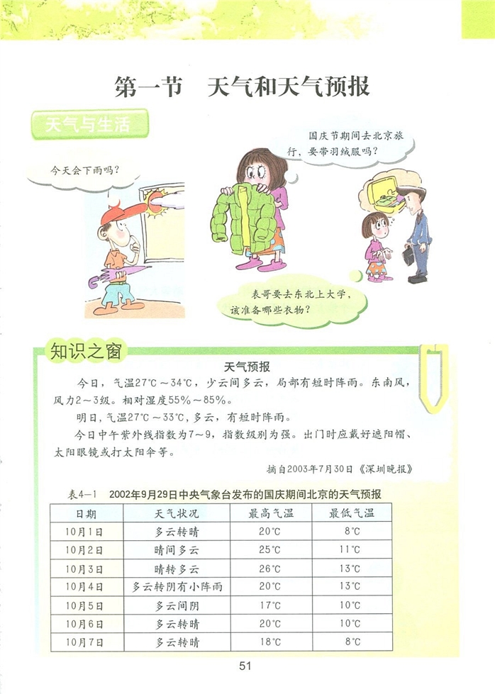 粤教版初中地理初一地理上册天气和天气预报第0页