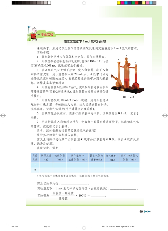 沪科版高中化学高二化学试验版测定1mol气体体积第2页