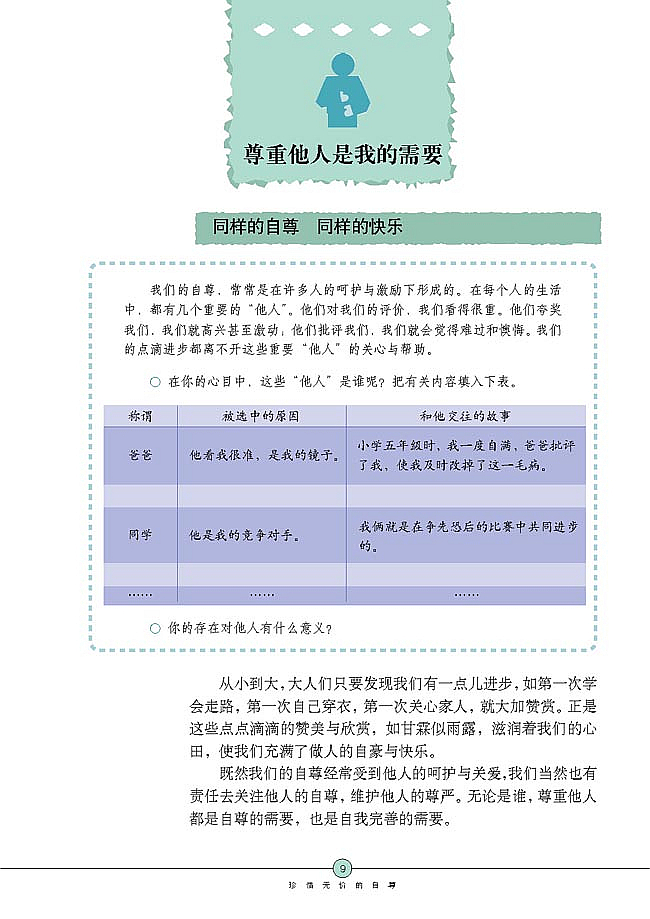 人教版初中政治初一政治下册珍惜无价的自尊第6页