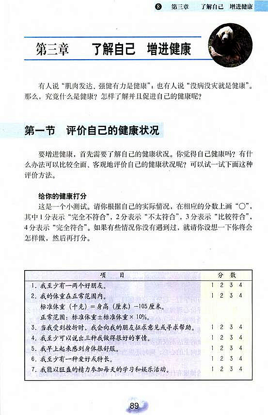 人教版初中初二生物下册评价自己的健康状况第0页