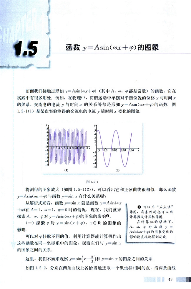 人教版高二数学必修四(2004A版)1.5 函数y=Asin(ωx+φ)的图像第0页