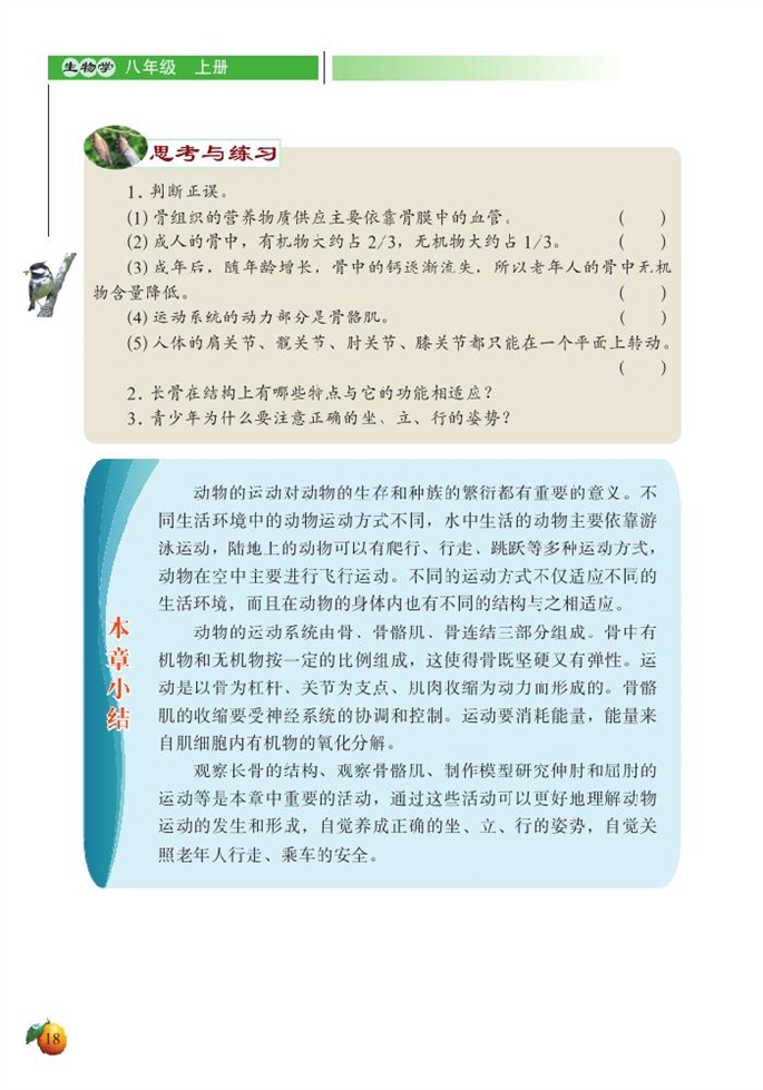 北师大版初中生物初二生物上册动物运动的形成第10页