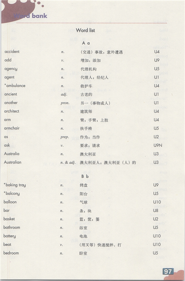 牛津上海版初中英语初一英语上册Word list第2页