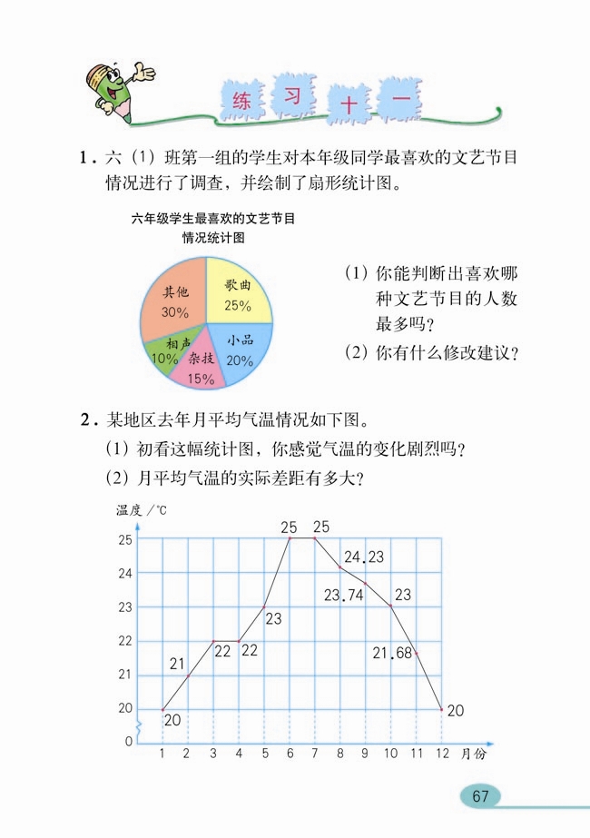 人教版小学六年级数学下册统计第1页