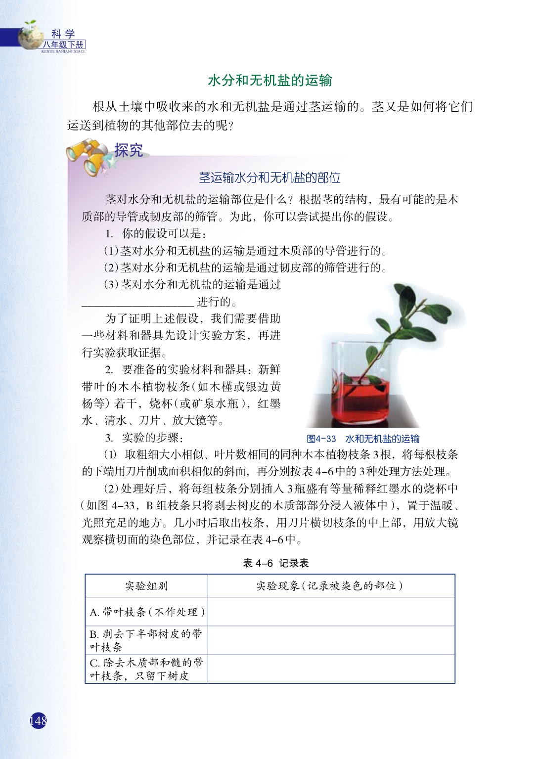 浙教版八年级下册科学4 植物的茎与物质运输第4页